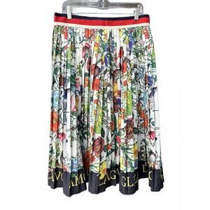 FT INC Floral Pleated Midi Skirt with Contrast Waistband